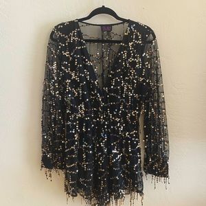Black & Gold Sequin Romper